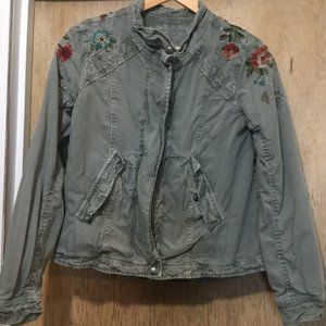 American Eagle outfitters army green embroidered hidden zip jacket